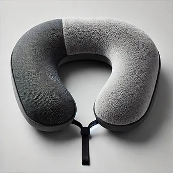 U-shaped travel neck pillow in a dual-tone design, featuring soft, plush fabric on one side and textured material on the other